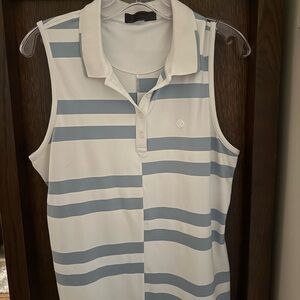 White and Blue Striped Sleeveless Golf Polo Shirt GFore G/Fore - Size L